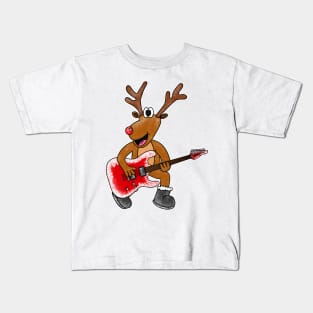 Christmas Guitarist Rudolf The Reindeer Electric Guitar Kids T-Shirt